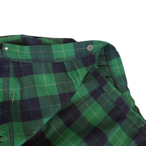 VTG Wool Tartan Kilt Skirt Plaid Wrap Midi Preppy Dark Academia Green Navy 10 - Picture 8 of 10